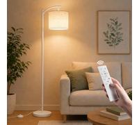 Torkase Lampadaire sur Pied LED Blanc à Arc avec Abat-Jour Tissu