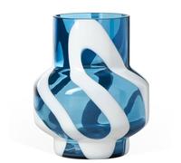 Torre & Tagus Vase Bleu Transparent rayé Blanc pour centres de Table, 20,3 cm de Haut, Vase en Verre Bleu pour Fleurs et décoration d'intérieur Moderne, Grands Accents décoratifs pour décoration de