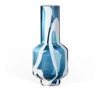 Torre & Tagus Vase en verre bleu rayé blanc pour fleurs, 30,5 cm de haut, vase bleu et blanc fait à la main pour table de salle à manger et vase bleu transparent pour centres de table comme décoration