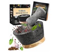 Tortillada - Mortier et Pilon (16 cm) / Mortier en Granit | Set mortier et pilon en granit naturel avec livre de recettes, mortier à pesto / guacamole / aïoli
