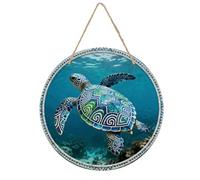 Tortue de mer tribale ronde en bois - Décoration murale rustique vintage faite à la main pour intérieur, chambre à coucher, salon, ferme, salle de bain
