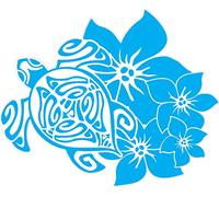 Tortue hibiscus autocollant stickers 8 - Taille : 12 cm - Couleur : bleu