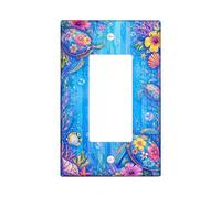 Tortue - Interrupteur à bascule simple - Fleur de corail tropicale vive - En plastique bleu été - Taille standard - Accents muraux pour maison, salon, chambre à coucher, salle de bain