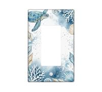 Tortue - Plaque d'interrupteur à bascule simple - Coquille de corail naturel - En plastique bleu été - Taille standard - Décoration pour salon, chambre à coucher, maison et bureau