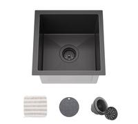 TORVA Évier de cuisine encastrable NanoTek en acier inoxydable T-304 de calibre 16 avec revêtement en céramique noir brillant de 35,6 x 35,6 cm