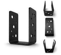 Torvon Lot de 4 supports de poteau en U noir - 100 x 60 x 45 x 3,5 mm - Pour poteaux en bois, poutres et bois équerre - Acier S235 - Ancrage de poteau pour fondations en béton