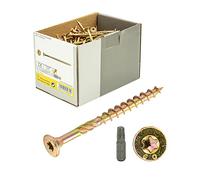 Torx TX30 Lot de 100 vis à bois pour panneaux d'aggloméré 6 x 100 mm Jaune galvanisé avec tête fraisée, vis universelles pour construction en bois, construction de meubles, construction de terrasses