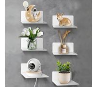 Torytoe Étgère Murale 10cm, Lot de 6 Etagere Murale Blanche, Etagere sans percer en Acrylique, Petites Etageres Murales avec Trous de Câble pour Petits Objets, Salon et Chambre etc