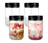 Torytoe Lot de 4 Bocaux en Verre Réutilisables, 500ml Overnight Oats Jar avec Couvercles, Pot Yaourt Avoine en Verre, Meal Prep Containers pour la Préparation des Repas, Yaourt, Céréales
