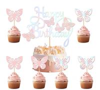 Torytoe Papillon Decoration Gateau, 7 pièces Brillante au Laser Happy Birthday Cake Topper Decoration Gateau Anniversaire Fille pour Mariage, Fête à thème