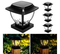TOSHIN Lampe Solaire Chapeau de Poteau, Lot de 4 Capuchon de Poteau Solaire, 2 Modes Lampe LED Lampadaire Solaire Extérieur pour Poteau de clôture Patio (Blanc Chaud)