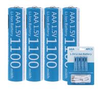 Tosiicop Lot de 4 piles au lithium rechargeables AAA - 1,5 V - 1100 mWh - Avec chargeur USB vers type C - Câble de charge rapide à haut rendement - Batterie AAA 1100 mWh
