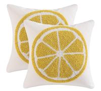 Tosleo Housse de Coussin Citron Touffeté Été 45 x 45 cm Ferme Coton Doux Décoratif Taie d'oreiller pour Canapé Salon Chambre Chaise Jardin Maison Décoration 2 Pièces