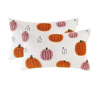Tosleo Housse de Coussin Halloween 30 x 50 cm Tufté de Citrouille Brodé Rose Orange Taies d'oreiller pour Canapé Salon Maison Extérieur Thanksgiving Fête Décoration 2 Pièces