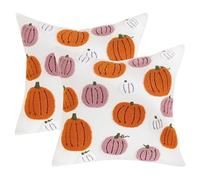 Tosleo Housse de Coussin Halloween 45 x 45 cm Tufté de Citrouille Brodé Rose Orange Taies d'oreiller pour Canapé Salon Maison Extérieur Fête Décoration Thanksgiving 2 Pièces