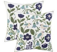 Tosleo Lot de 2 Housse de Coussin Fleur Oiseau Beige 45 x 45 cm Fleurs Coloré Décoratif Taie d'oreiller pour Canapé Salon Chambre Chaise Jardin Maison Fauteuil Printemps Décoration