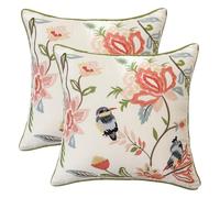 Tosleo Lot de 2 Housse de Coussin Fleur Oiseaux Gris 45 x 45 cm Fleurs Coloré Décoratif Taie d'oreiller pour Canapé Salon Chambre Chaise Jardin Maison Fauteuil Printemps Décoration