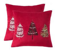 Tosleo Lot de 2 Taies d'oreiller de Noël en Velours 45x45cm Arbre de Noël Rouge Doux Décoration de Fête Housse de Coussin pour Lit Salon Chambres Canapé Maison Party