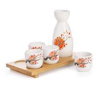 Tosnail Service à saké japonais en céramique, 1 carafe de service, 4 tasses à saké et 1 plateau en bambou - Fleur d'oranger