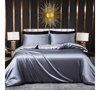 Tospass Housse de Couette Satin 220x240 Gris Blanc Satinée Parure Linge de lit Adulte 2 Personnes Uni Soie Soyeux Brillant Modern Ensemble Literie avec Fermeture éclair et 2x65x65cm Taies d'oreiller