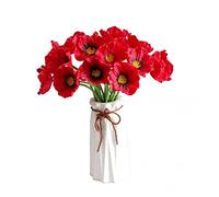 TOSSPER 10pc Fleurs De Pavot Artificiel Simulation PU Fleur Rouge Bouquet De Boutique De Bureau À Domicile Photo Accessoires Décoration