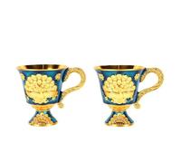 Tosuny 2 Pièces Gobelots Bleus en Métal avec Poignées, Gaufrés Paon | tasses à vin vintage sur pieds, prêtes à offrir, finies en émail, décor de table élégant, poignée incurvée