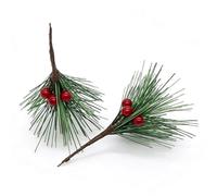 Tosuny 50 Pièces Branche de Pin Artificielle Lifelike avec Rouge (vert | Petites brindilles de pin, embellissement d\'arbre de Noël, guirlande de couronnes artisanales, pics en plastique vert foncé