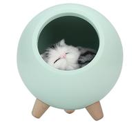 Tosuny Chat Maison Lampe de Nuit pour Chambre Décoration Mignonne (GREEN) | Figurine de chaton en bois, rechargeable par USB, luminosité tactile, lueur douce, décoration de table pour la maison