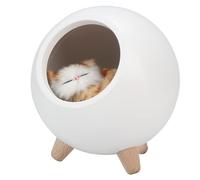 Tosuny Chat Maison Lampe de Nuit pour Chambre Décoration Mignonne (WHITE) | Figurine de chaton en bois, rechargeable par USB, luminosité tactile, lueur douce, décoration de table pour la maison