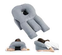 Tosuny Oreiller de Sieste de Voyage Visage vers le Bas Creux Respirant | Support ergonomique pour le visage, poche pour repose-bras, housse en coton doux, amovible et lavable, pour la maison et le