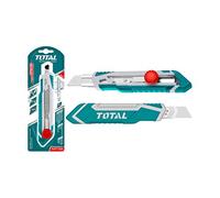 TOTAL - Cutter - Pour lames 18 x 100 mm - Poignée antidérapante - Bouton de verrouillage - Matière : Plastique - Inclus 1 lame - Longueur : 173 mm