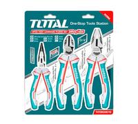TOTAL - Lot de 3 Pinces Renforcées | Comprend : 1 pince universelle de 180 mm, 1 pince coupante de 160 mm et 1 pince plate de 160 mm | Chrome-Vanadium | Protection antichute | Entretien et réforme