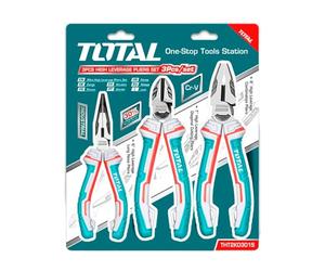 TOTAL - Lot de 3 Pinces Renforcées | Comprend : 1 pince universelle de 180 mm, 1 pince coupante de 160 mm et 1 pince plate de 160 mm | Chrome-Vanadium | Protection antichute | Entretien et réforme