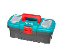 TOTAL - Organisateur d’Outils 10 kg - Boîte en Plastique avec Plateau Amovible et Couvercle Supérieur - 3 Zones de Rangement et Fonction Échelle - Dimensions 356x168x160 mm