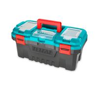 TOTAL - Organisateur d’Outils 20 kg - Boîte en Plastique avec Plateau Amovible et Couvercle Supérieur - 3 Zones de Rangement et Fonction Échelle - Dimensions 508x296x261 mm