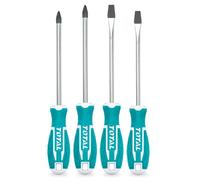 Total Tools - Lot de 4 tournevis | 2 embouts plats à 2 embouts Phillips | Avec tige ronde | Poignée ergonomique et antidérapante bimatière | Chrome vanadium
