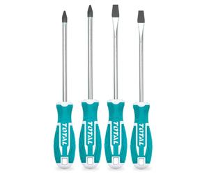 Total Tools - Lot de 4 tournevis | 2 embouts plats à 2 embouts Phillips | Avec tige ronde | Poignée ergonomique et antidérapante bimatière | Chrome vanadium