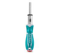 TOTAL - Tournevis avec 23 accessoires interchangeables | Fonction cliquet avec 22 dents | Canne double interchangeable | 16 embouts magnétiques | 7 verres