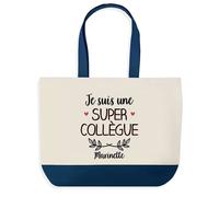 Tote bag - PLANETEE - Marinette Super Collègue Départ Cadeau Anniversaire Noël - fond bleu - coton 40x45 cm - grand format