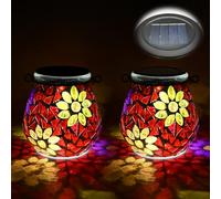 TOTHDATE 2PCS Lampe Solaire Mosaïque Ovale pour Extérieur, On/Off Verre Mosaïque Pendue Lumière Lampe Solaire Suspension Luminaire IP65 Étanche pour Pelouse Sentier Cour Terrasse Terrasse Étang