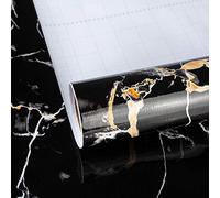 TOTIO Papier peint autocollant en marbre noir - 80 cm x 4 m - Film adhésif granit extra large - Étanche - Pour meubles, table - Papier de contact - Autocollant mural en vinyle pour bureau, magasin,