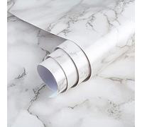 TOTIO Papier peint autocollant en vinyle effet granit clair ultra large pour plan de travail, imperméable et résistant à l'huile pour plan de travail de cuisine 122 x 398,8 cm, blanc marbré