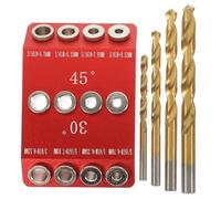Totority Guide de Perçage, Guide de Foret, Gabarit de Perçage en Alliage D'aluminium, Rouge, Angles Réglables 30°, 45° et 90°, pour Trous Droits et Obliques, pour Bois, Meubles et