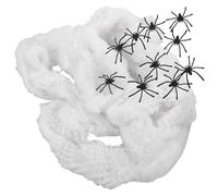 Totority Toile D'araignée Blanche d'halloween avec Fausses Araignées Réalistes en Coton Réutilisable et Facile à Installer pour Décoration Intérieure et Maison Hantée