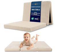 Totsy Baby Matelas de Sol Enfant 60x120 cm Pliant en Trois Parties - Couchage d'Appoint Invité avec Housse déhoussable Lavable à 30 degrés - Matelas Pliable Mousse Ferme Beige