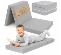 Totsy Baby Matelas de Sol Enfant 65x195 cm Pliant en Trois Parties - Couchage d'Appoint Invité avec Housse déhoussable Lavable à 30 degrés - Matelas Pliable Mousse Ferme Gris Clair