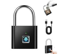 Touchtanium Fingerprint Padlock, Fingerprint Padlock, Can Record 20 Fingerprints Locker Lock, Waterproof and Rustproof Fingerprint Lock, USB Charging Smart Padlock for Gym, Locker, Gates (Black)