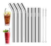 Touosy 8 Pièces Paille Reutilisable, Acier Inoxydable Paille Metal avec 2 Brosses de Nettoyage, Modèles Droites et Courbées Compatibles Lave-Vaisselle pour Bubble Tea Smoothies et Cocktails