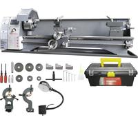 Tour à métaux, 21 cm x 75 cm, tour à métaux électrique de précision pour établi, vitesse variable en continu de 0 à 2500 tr/min, moteur sans balais de 750 W, engrenages métalliques, avec boîte à outil