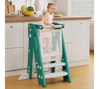 Tour d Observation Enfant, Pliable, Marchepied pour Enfants réglable en Hauteur de 2 à 3 marches, Tour d'apprentissage équipée de barrières de sécurité, pour âgés de 1,5 à 6 Ans (Blanc)